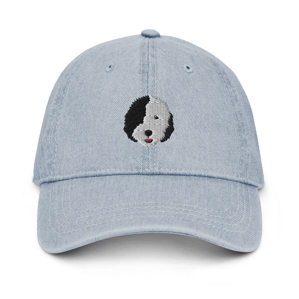 Sheepadoodle hat, embroidered sheepadoodle hat, sheepadoodle gifts, unisex Denim Hat, sheepadoodle dog mom dog dad hat.