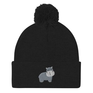 Hippo beanie, Hippopotamus hat, Embroidered Unisex beanie hat, kawaii hippo, one size fits all, Pom-Pom Beanie.