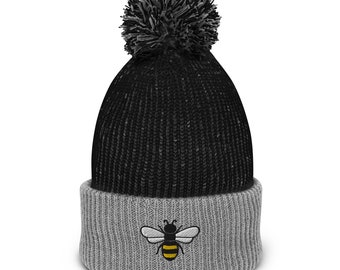 Bonnet Bee Pom-Pom, bonnet d’abeille, bonnet unisexe brodé, cadeaux d’abeille pour les amoureux des abeilles.