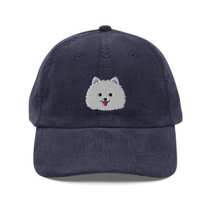 White Pomeranian corduroy hat, embroidered unisex hat, Pomeranian dog mom dad hat, Pomeranian gift, birthday gift.