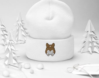 Corgi Beanie, Funny Corgi Butt Beanie hat, Embroidered Corgi Beanie, Corgi Gifts, Winter hat.