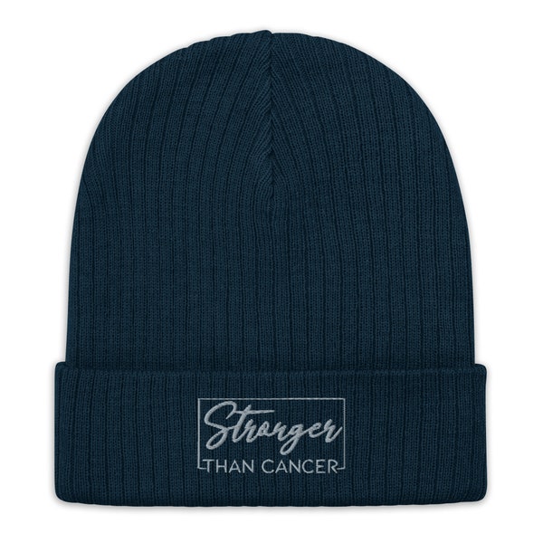 Stronger than cancer beanie, for winter, cancer warrior beanie, embroidered Unisex ribbed beanie, Cancer Awareness Survivor hat.