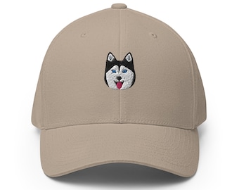 Husky hat, embroidered unisex structured hat, Siberian husky gifts, siberian husky mom dad hat.