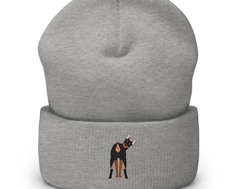 Doberman hat, full color embroidered unisex Cuffed Beanie, funny doberman beanie, birthday, Christmas gift.