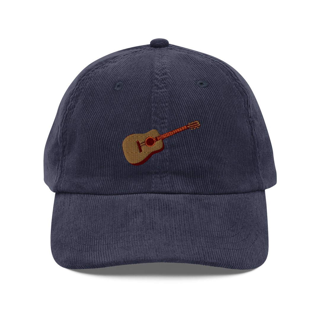 Guitar Corduroy Hat, Embroidered Vintage Corduroy Cap, Guitar Player Hat, Guitar Player Gift