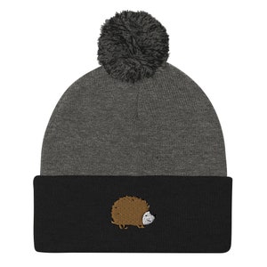 Hedgehog beanie, kawaii Hedgehog hat, embroidered unisex beanie, Hedgehog gifts, Pom-Pom Beanie.