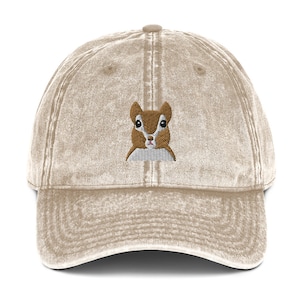 Squirrel hat, embroidered squirrel vintage hat, squirrel hats for adults, squirrel gifts for squirrel lovers.