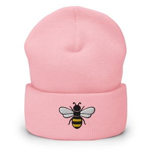 Bee beanie, embroidered unisex Cuffed Beanie, bee beanie hat, honey bee hat, for women, for men, honey bee gifts.