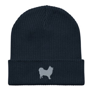 Japanese Spitz beanie, Embroidered Unisex 100% organic Cotton Ribbed Beanie, for kids and adults, Japanese Spitz Gifts.