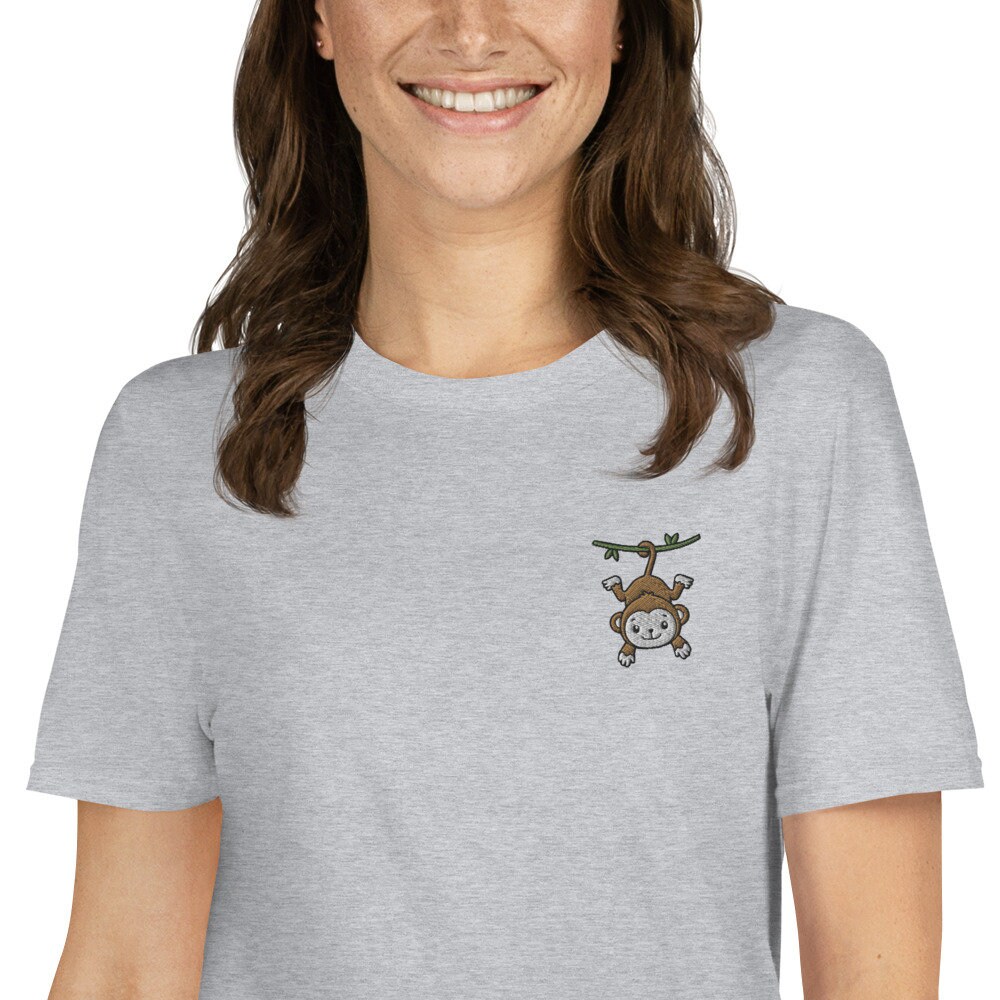 【CPGN STUDIO】Heart Monkey Embroidery Short Sleeve T-shirt Monkey Shirt, Kawaii Monkey Shirt, Embroidered Short-sleeve