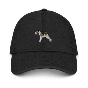 Fox Terrier hat, Embroidered denim hat, Wire Fox Terrier hat, Fox Terrier mom hat, Fox Terrier dad hat, fox terrier gifts.