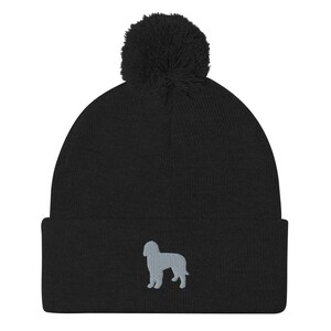 Gorro de labradoodle, gorro con pompón bordado, para adultos, regalos de labradoodle, bordado gris.