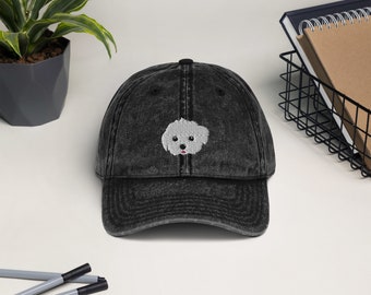 White Maltipoo hat, Maltese and poodle mix dog, maltipoo gift, embroidered unisex hat, maltipoo dog mom dad hat, Vintage Cotton Twill Cap.