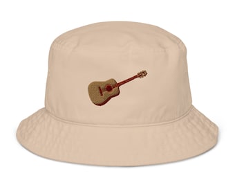 Guitar bucket hat, embroidered unisex Organic bucket hat for adults, guitar hat, guitar gifts.