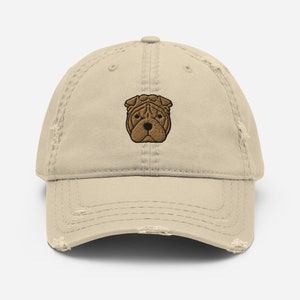 Shar pei hat, embroidered unisex distressed hat, shar pei gifts, sharpei hat, birthday gift, Christmas gift, Distressed Dad Hat