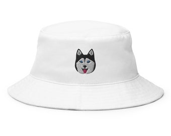 Husky hat, embroidered unisex bucket hat, Siberian husky gifts, siberian husky mom dad hat.