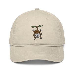 Monkey hat, kawaii monkey, embroidered unisex organic dad hat, monkey gifts.