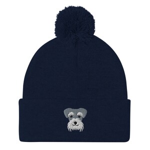 Miniature schnauzer beanie, schnauzer beanie, embroidered pom pom beanie, miniature schnauzer gifts, dog mom dad hat, Christmas gifts.