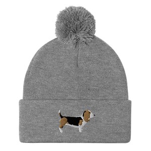 Basset hound beanie, embroidered unisex Pom-Pom Beanie, basset hound hat, basset hound gifts for dog mom dad.