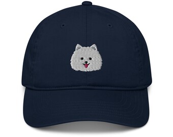 ホワイトポメラニアン刺繍コーデュロイキャップ | ポメラニアン犬への