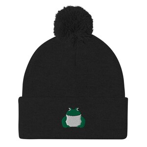 Toad frog hat, toad frog beanie, embroidered unisex beanie hat, toad frog gifts, Pom-Pom Beanie.
