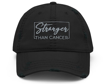 Stronger than cancer hat, embroidered unisex distressed hat, cancer hats, cancer gifts for men, for women, cancer survivor gifts.