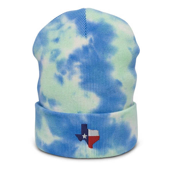 Texas tie dye beanie, texas beanie, Embroidered unisex beanie hat, 100% cotton soft beanie, one size fits all.