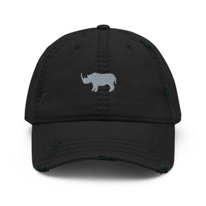 Rhino hat, embroidered rhinoceros hat, unisex distressed hat, rhino gift.