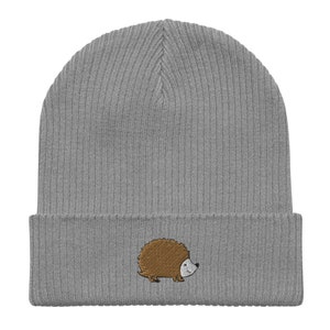 Hedgehog beanie, Embroidered Unisex 100% organic Cotton Ribbed Beanie, for kids and adults, Hedgehog Gifts, design 2.
