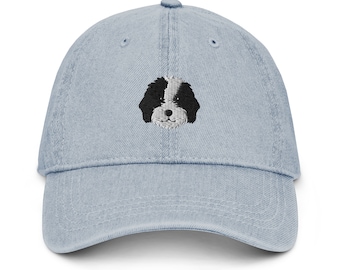 Bernedoodle Hut, bestickter Bernedoodle Hut, schwarz weisser Bernedoodle Hut, Bernedoodle Geschenk, Unisex Denim Hut