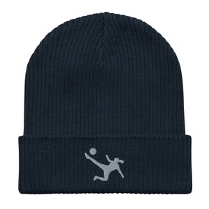 Soccer beanie, Embroidered Unisex 100% organic Cotton Ribbed Beanie, for women, Soccer Gifts, Classic.