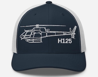 H125 helicopter hat, custom embroidered unisex Trucker Cap, H125 helicopter hat for men, helicopter gifts for men, personalized gifts.