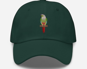 Green cheeked conure parrot hat, full color printed unisex baseball hat, green cheeked conure parrot gifts.