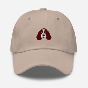 Springer spaniel hat, embroidered unisex Distressed Dad Hat, Springer spaniel gift, Springer spaniel dog mom dad hat, maroon embroidery.