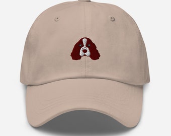 Springer spaniel hat, embroidered unisex Distressed Dad Hat, Springer spaniel gift, Springer spaniel dog mom dad hat, maroon embroidery.