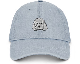 Cockapoo Hut, Spoodle, Cockerdoodle Hut, Cocker Spaniel und Pudel Mix Hut, Cockapoo Geschenke, bestickter Denim Hut.