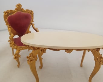 German Spielwaren Dollhouse Chair and Table