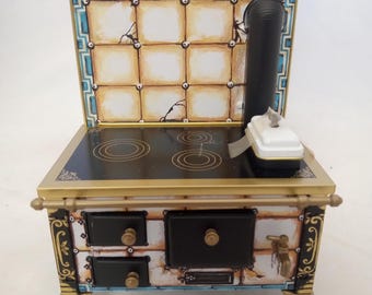 NIB Vintage Schopper West Germany Tin Litho Dollhouse Stove
