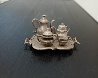 1:12 Vintage Tea Set Silver Tone Metal