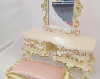 Boutique Szalasi Dollhouse Miniature Mirrored Vanity and Bench Made in Germany