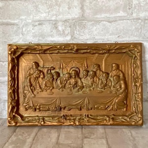 Gold Colored Last Supper Chalk Ware Cast Mold*Plaque*Vintage*Great Patina*Please Read the Full Description
