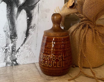 BBQ Sauce Jar Container with Brush Lid*Vintage*Please read the full description