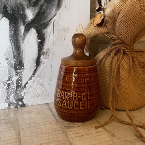 BBQ Sauce Jar Container with Brush Lid*Vintage*Please read the full description