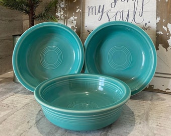 Turquoise Fiesta Ware Bowls by Homer Laughlin Co (HLC)*Vintage*Set of 3 *Some Scratches*Please read the full description