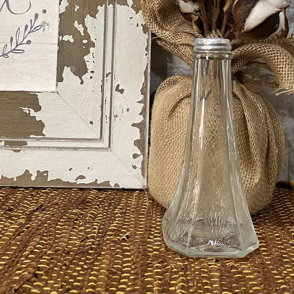 Antique Anchor Hocking Clear Depression Glass Dove Pattern Salt-Sugar Shaker With Stamped Lid*Read Full Description