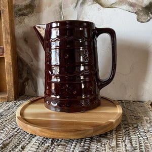 Vintage Mar Crest *Pottery*Large Pitcher*Over Proof*Stoneware*Made in the USA*Daisy and Dots*Beverage Pitcher*Barware