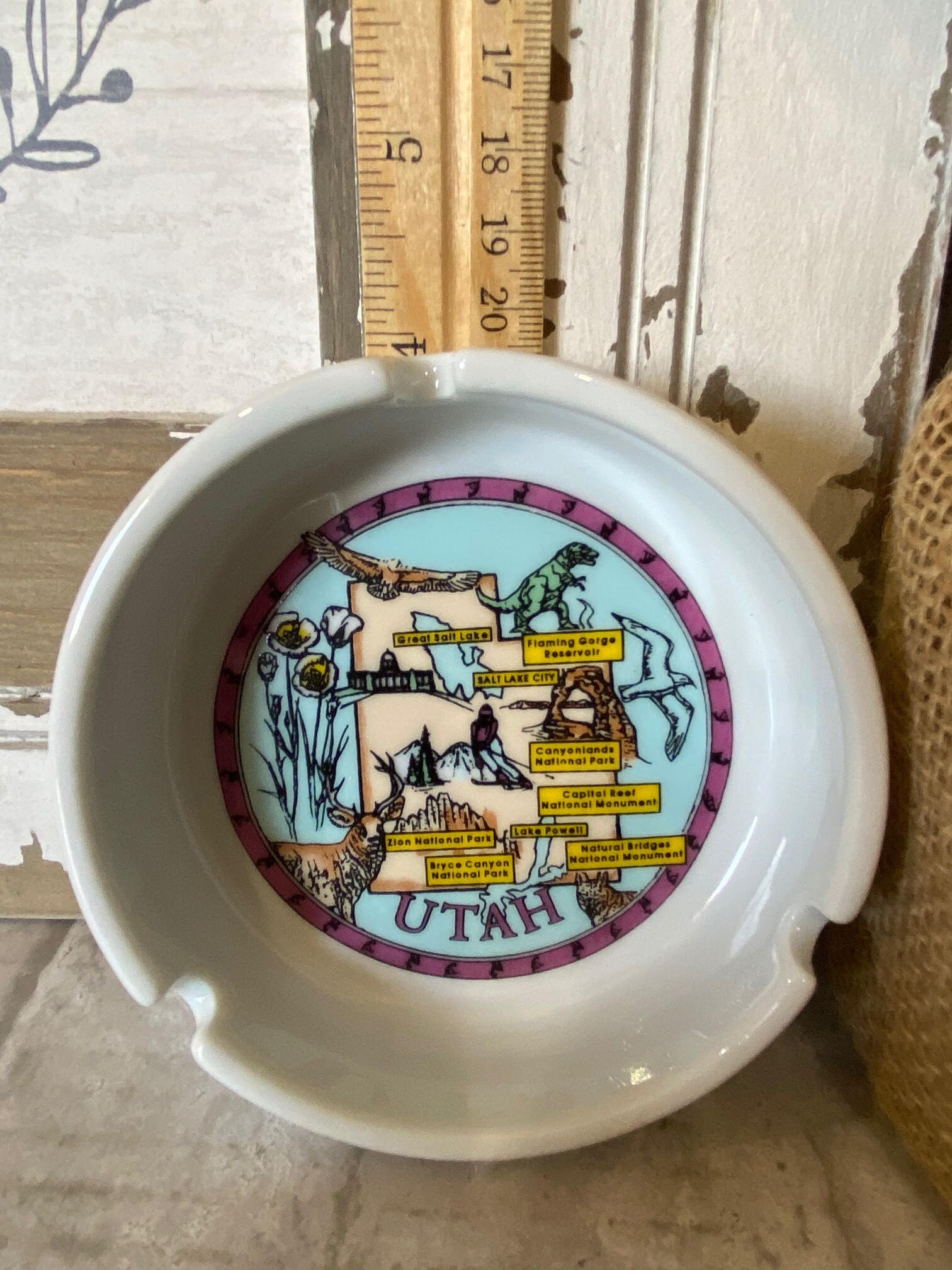 Vintage Utah State Souvenir Ceramic Ashtray With Lakes And Etsy