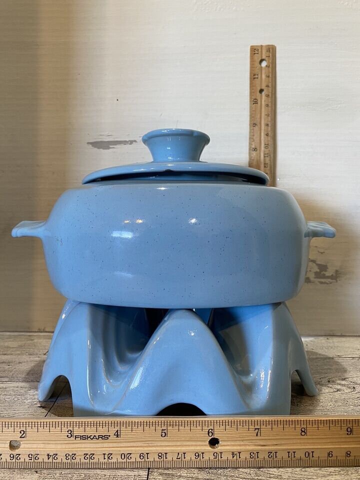Vintage Blue Frankoma Pottery Bean Pot 5V* W/WAI Warmer and