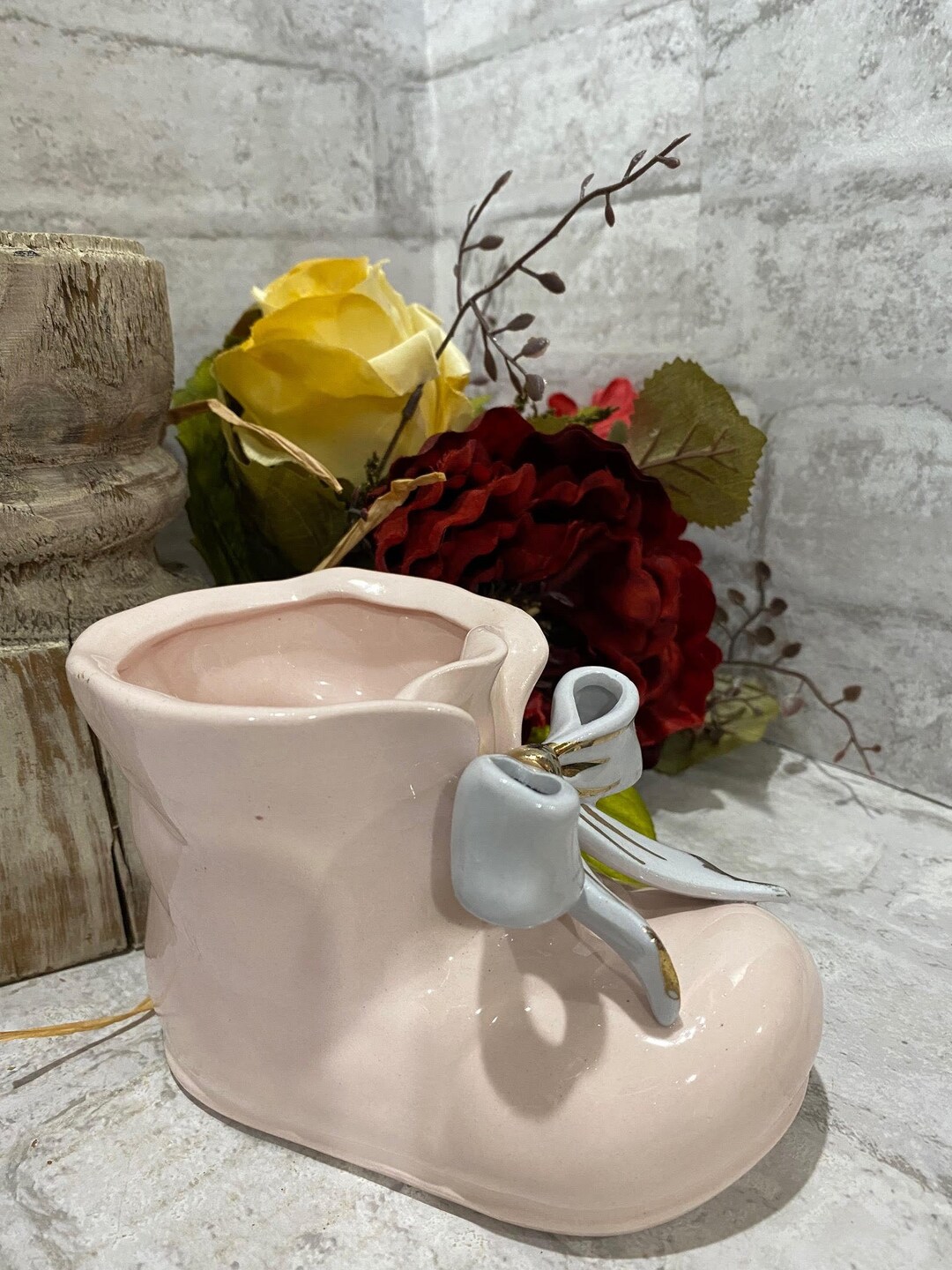 レトロポプ子 Pink and Blue Baby Bootie Planter by Napco Japan*il2284*heavy