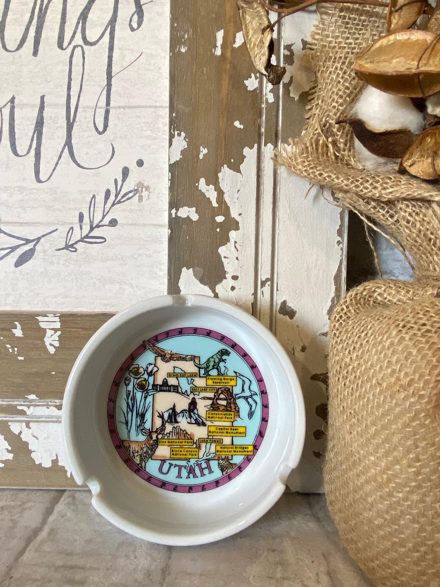Vintage Utah State Souvenir Ceramic Ashtray With Lakes And Etsy